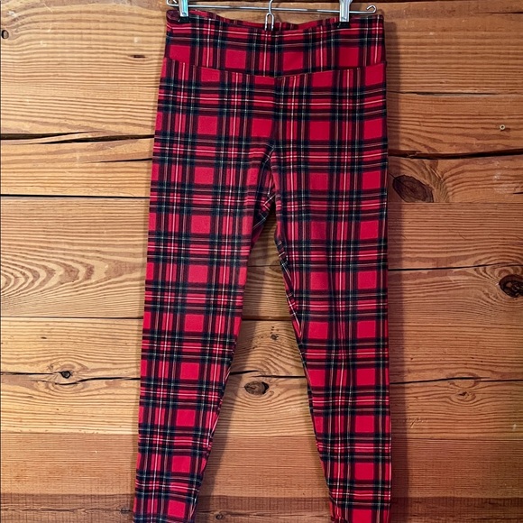 J. Crew Red and Black Plaid Leggings - Picture 1 of 6